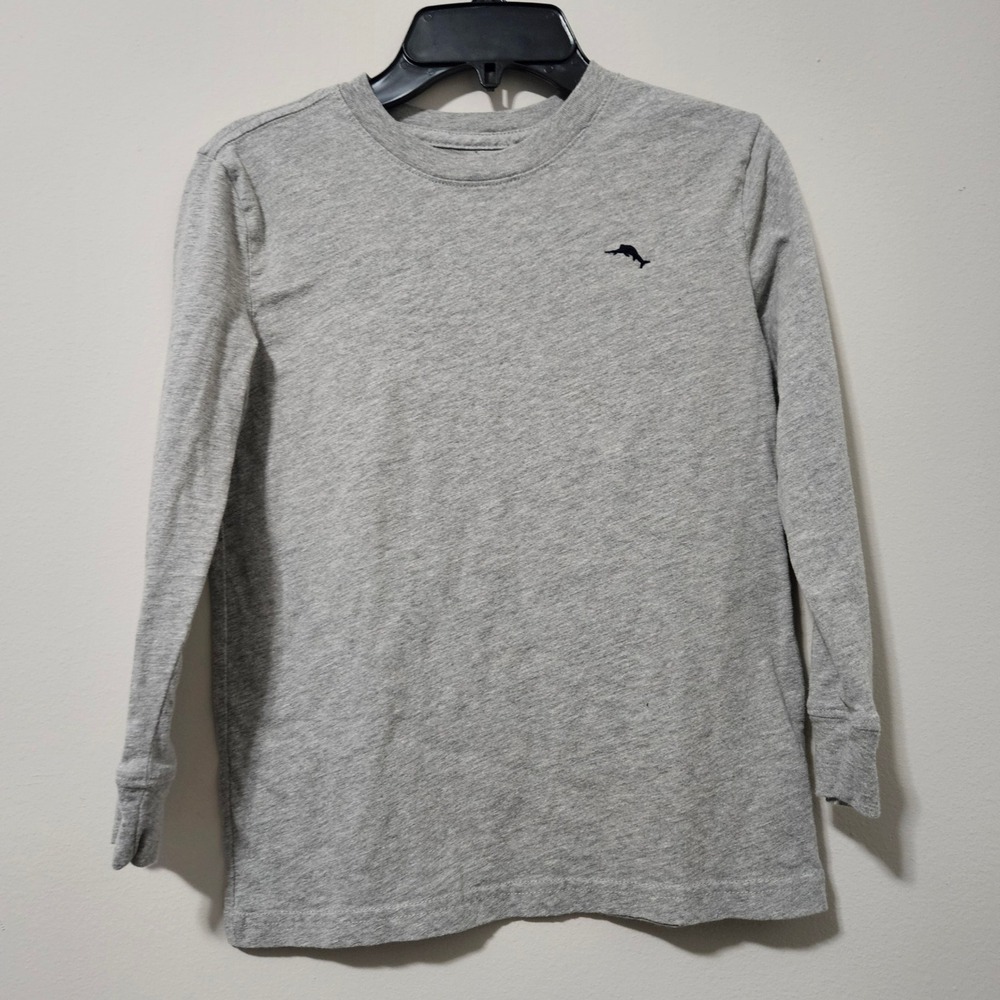 Tommy Bahama Boys Gray Long‎ Sleeve Marlin Logo T-Shirt Size M 7-8 Heathered Tee